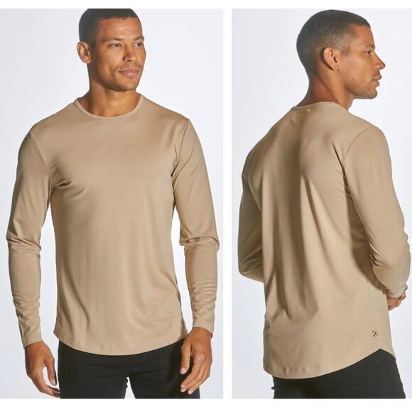 CUTS Tan Cotton Blend Stretch AO Long Sleeve Curve-Hem Tee - 35569 - Picture 1 of 14